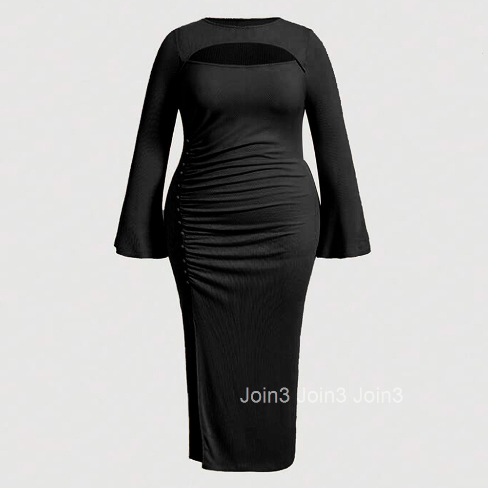 Large Size Womens Autumn and Winter New Slim Fit Hip Hugging Temperament Commuting Sexy Hollow Out Dress