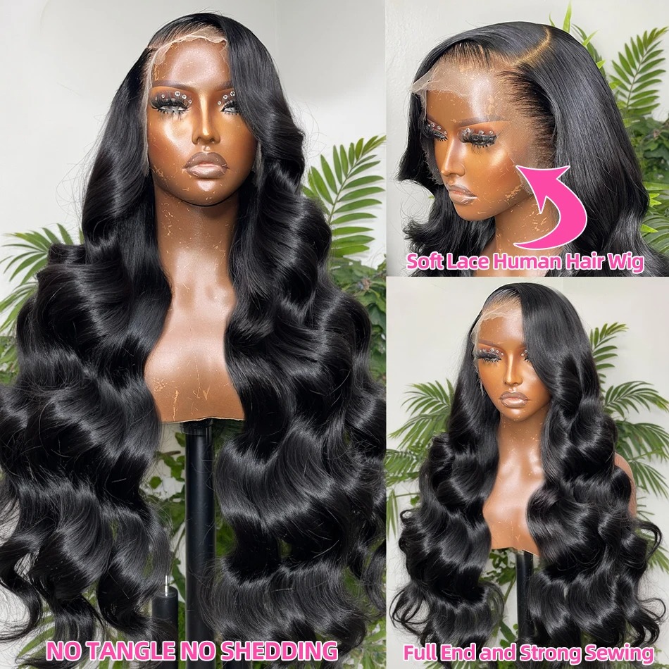 HD Transparent 13x4 Body Wave 30 36 Inch Lace Front Wig Pre Plucked 360 Lace Frontal Wig Human Hair Wigs For Women Wig 200 Density Synthetic Wig