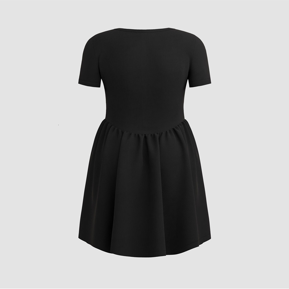 Large Size Womens French Style Waist Cinching Slimming Short Sleeved Fishbone Short Skirt Dress