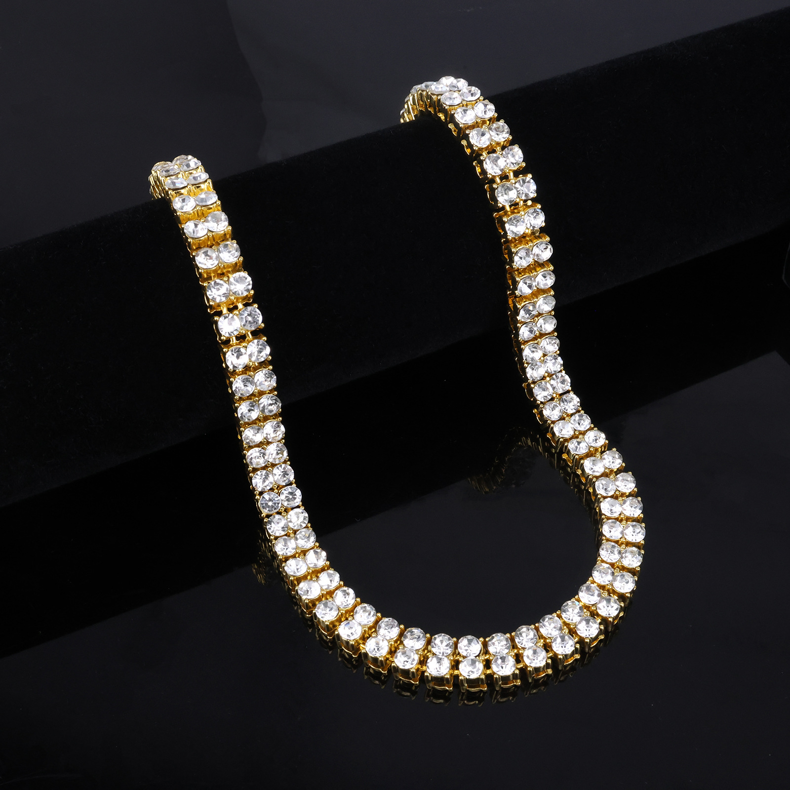 TEMU Hot Selling 10mm Diamond-Studded Alloy Cuban Link Chain for Men, Stylish Rapper Hip Hop Necklace