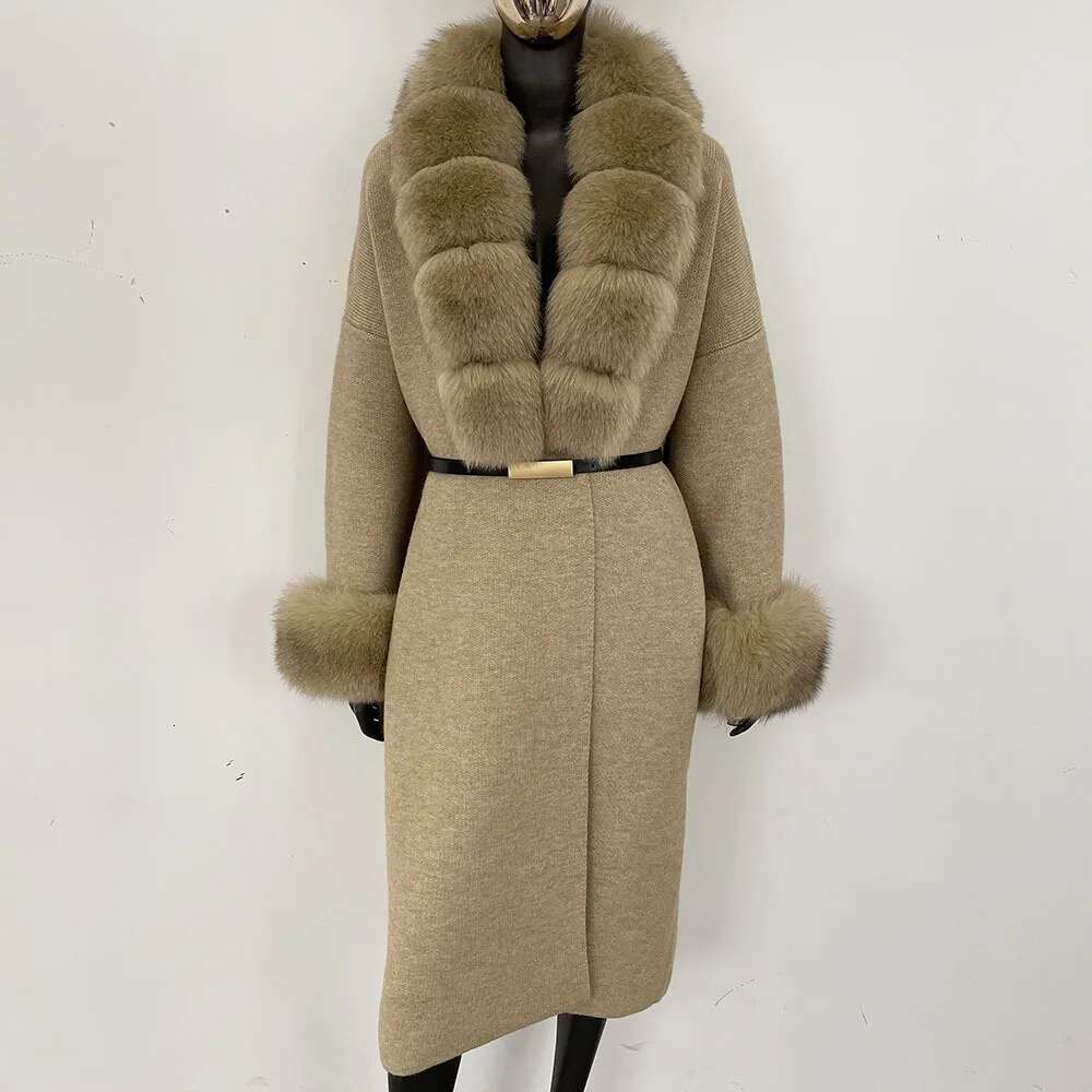 Long Knitwear Warm Belt Real Fox Jacket Female New Autumn Winter Kintted Natural Fur Coat Women