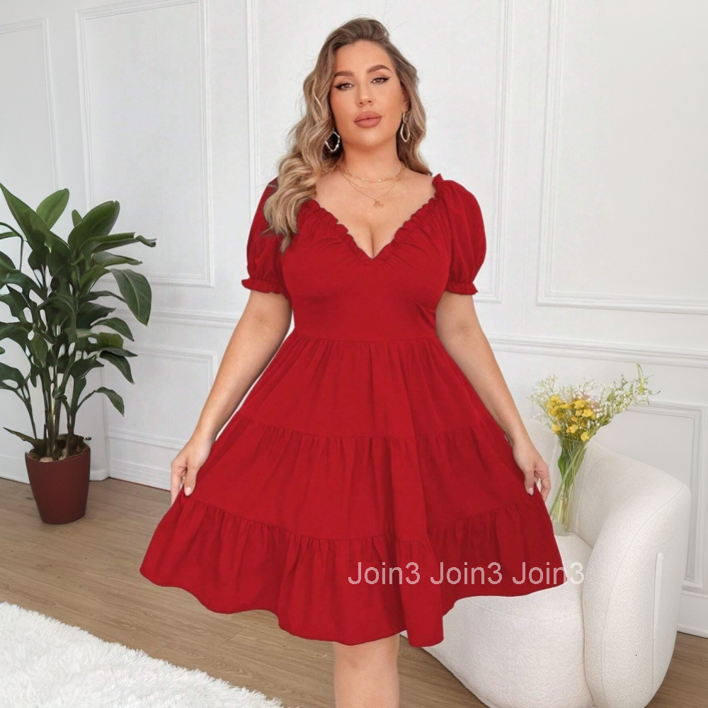 2025 Plus Size Womens Spring and Summer New Elegant Red Dress Slim Fit and Slimming Mid Length Skirt