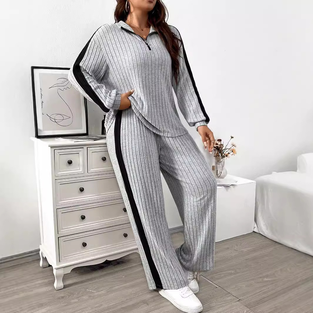 Large Size Womens Simple and Lazy Style Fashion Set for Autumn and Winter New Casual and Loose Color Matching Two-piece Set