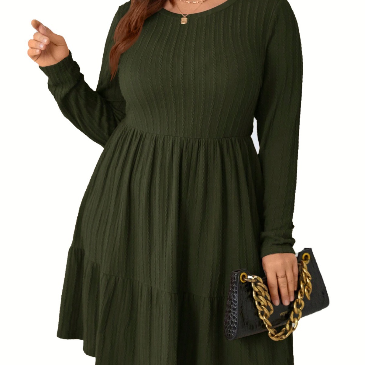 Plus Size Womens Fashionable and Minimalist Design Dress with Versatile Autumn and Winter Commuting Mid Length Skirt