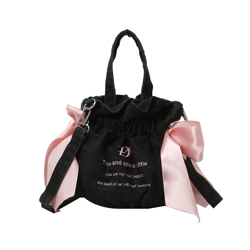 2025S designer bag new light luxury and high-end sense single shoulder crossbody large capacity drawstring denim cloth bag hand-held canvas handbag