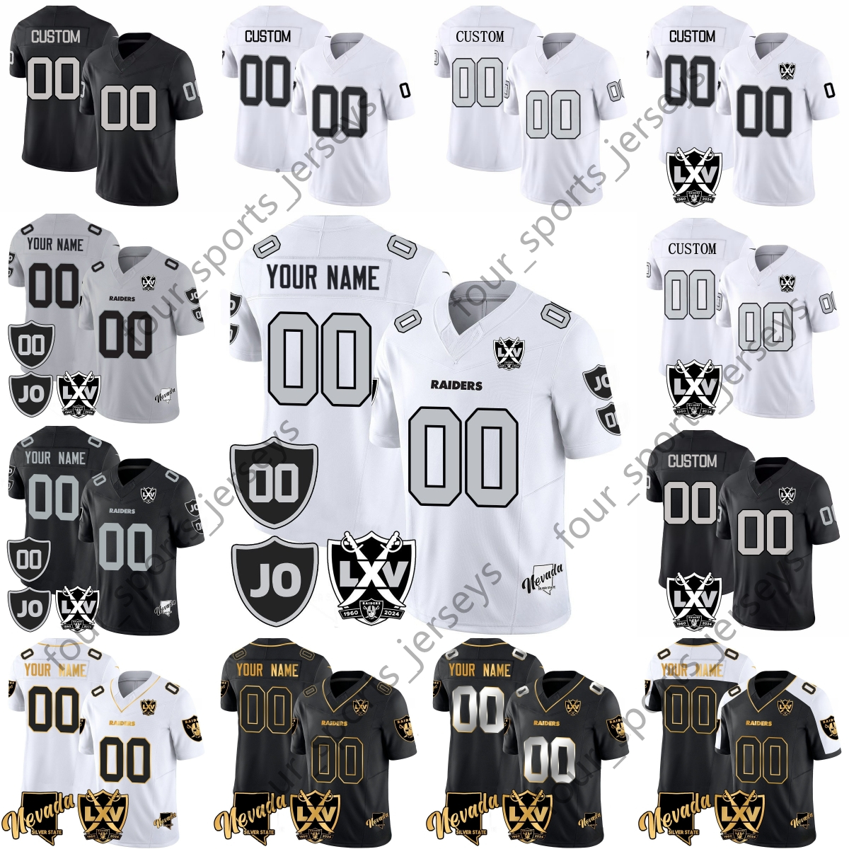 Custom Football Jersey Bo Jackson Maxx Crosby Davante Adams Brock Bowers Gardner Minshew Michael Gallup Carter Bradley Asthon Jeanty Derek Carr