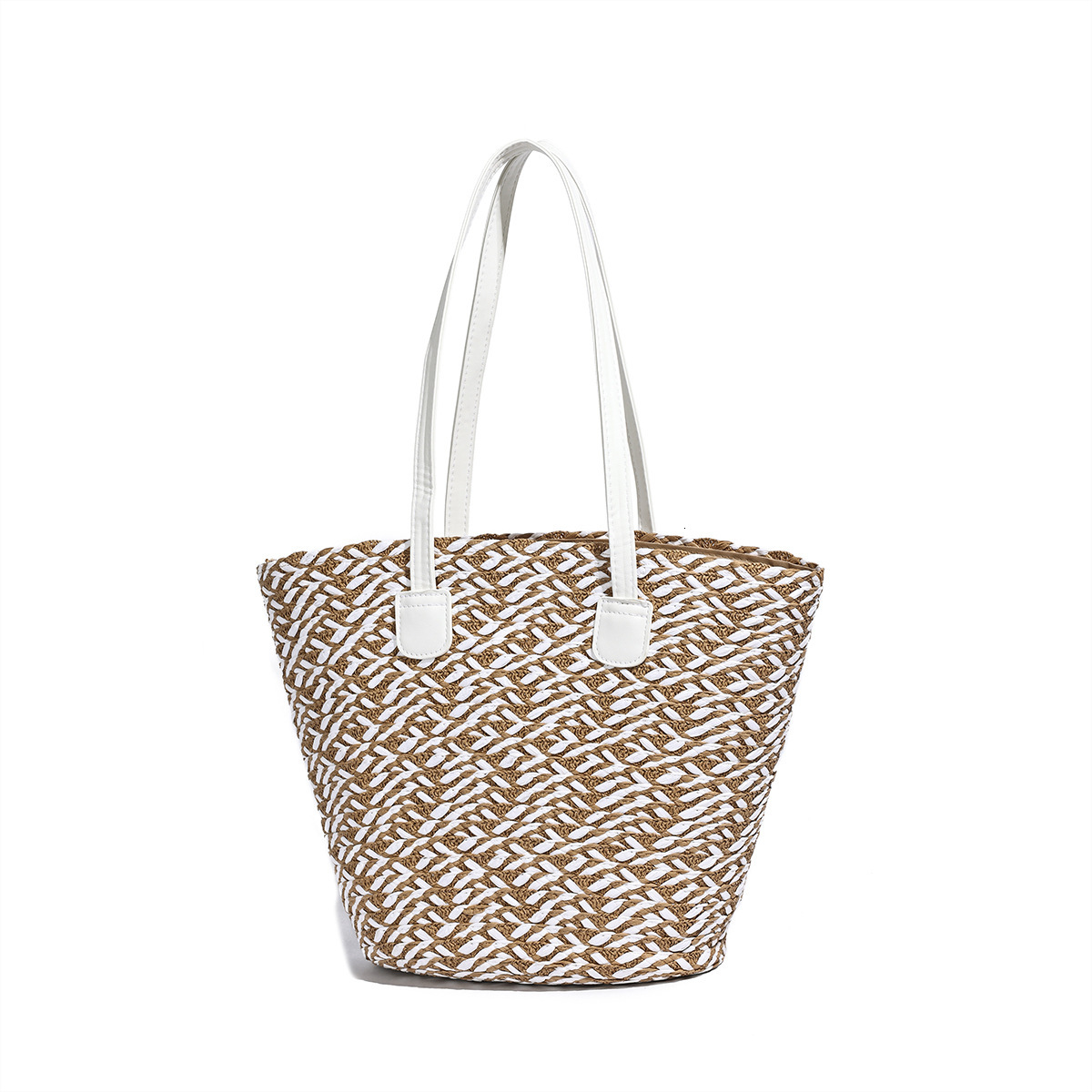 2025S designer new large capacity French woven women travel vacation tote simple striped shoulder student commuting bag