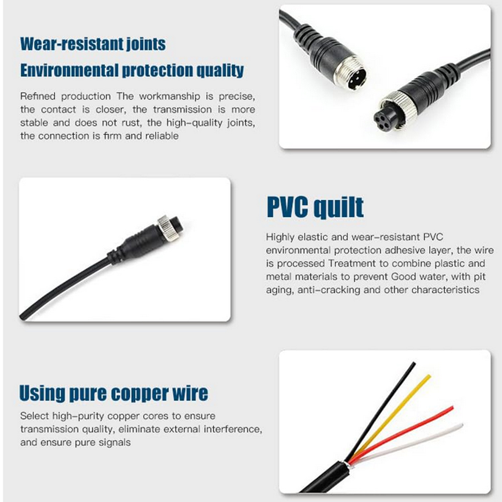 Auto 4-pin Aviation Video Extension Cable RV Reversing Monitor CCTV System Car Video Extension wire