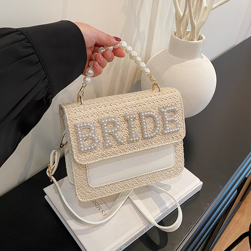 2025S Designer Letter Bridal Women Wallet Crossbody Wedding Gift Pearl Handbag Cover Woven Straw Bag