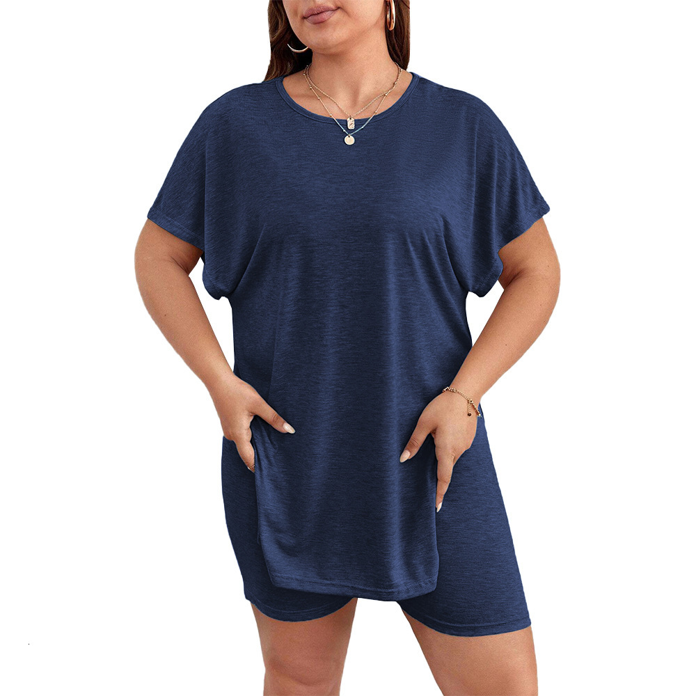 Simple Casual Style Plus Size Home Set Summer Comfortable Short Sleeved Shorts Two-piece Set