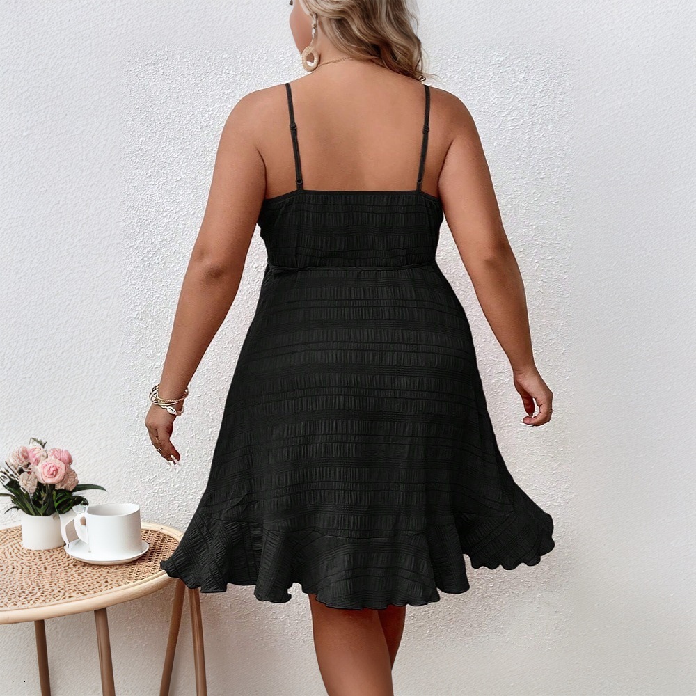 Large Size Womens Clothing 2025 New Dress Summer Sexy Backless Elegant Strap Solid Color Short Skirt