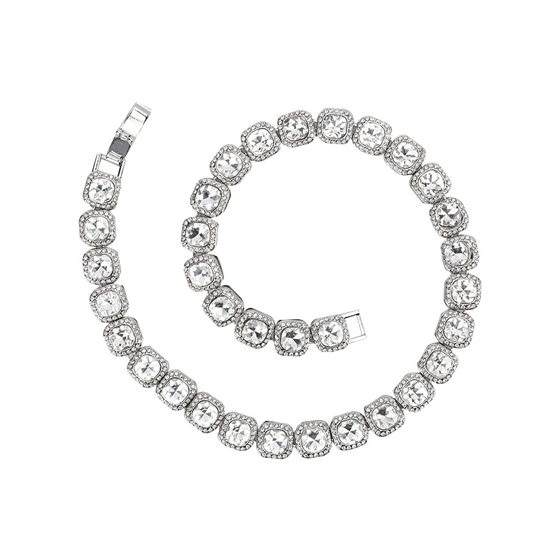New 12mm Glass Ice Sugar Cuban Link Necklace for Men, Hip Hop Style, Trendy Fashion Alloy Chain, Gold/Silver Color with AAA Crystal