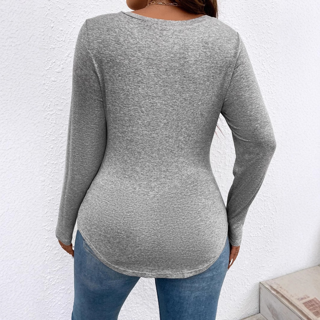 Large Size Womens New Slim Fit Casual V-neck Knitted Long Sleeved Versatile Top