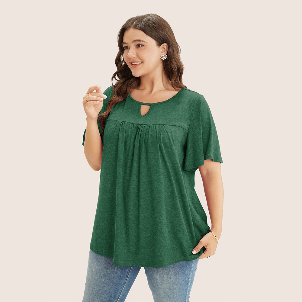 Plus Size Womens Simple Casual Style Short Sleeved T-shirt Summer Loose and Versatile Top That Covers Meat