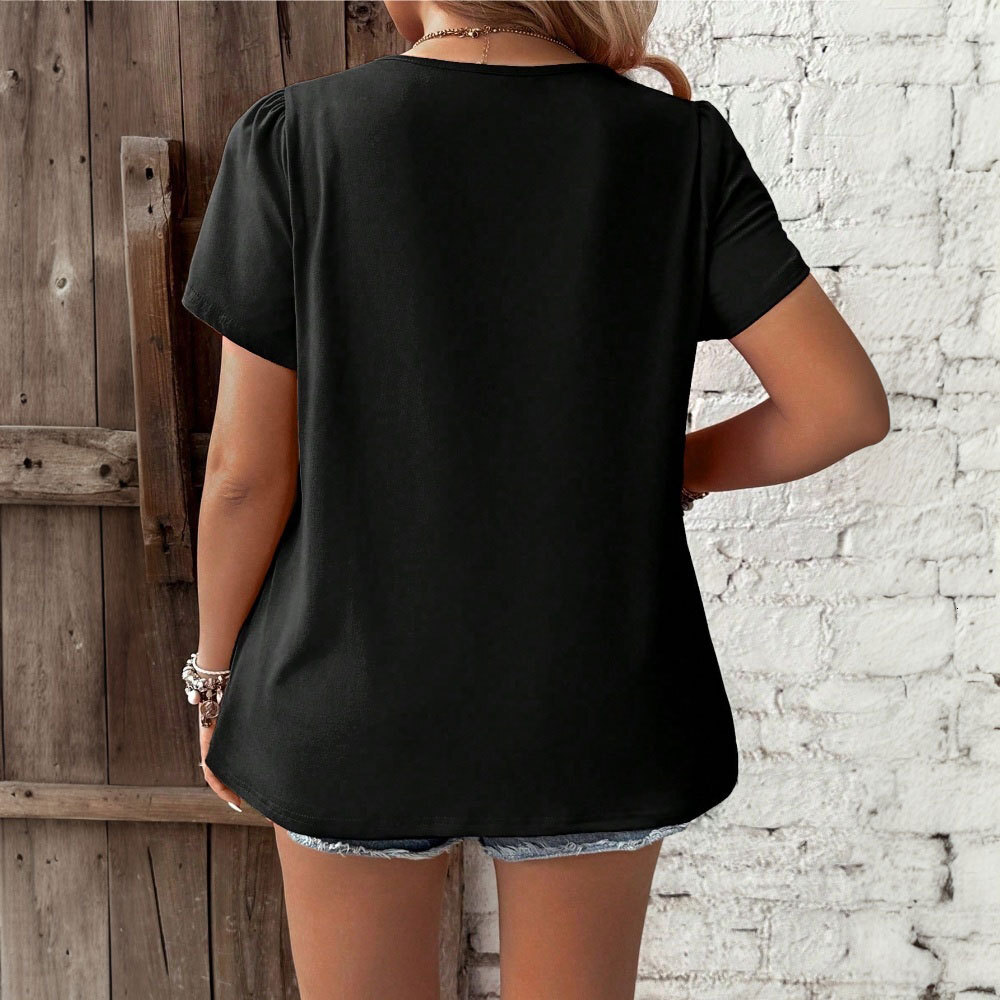 Large Size Womens Clothing 2025 Spring/summer New Item Solid Color V-neck Casual Loose Fit Slimming Top