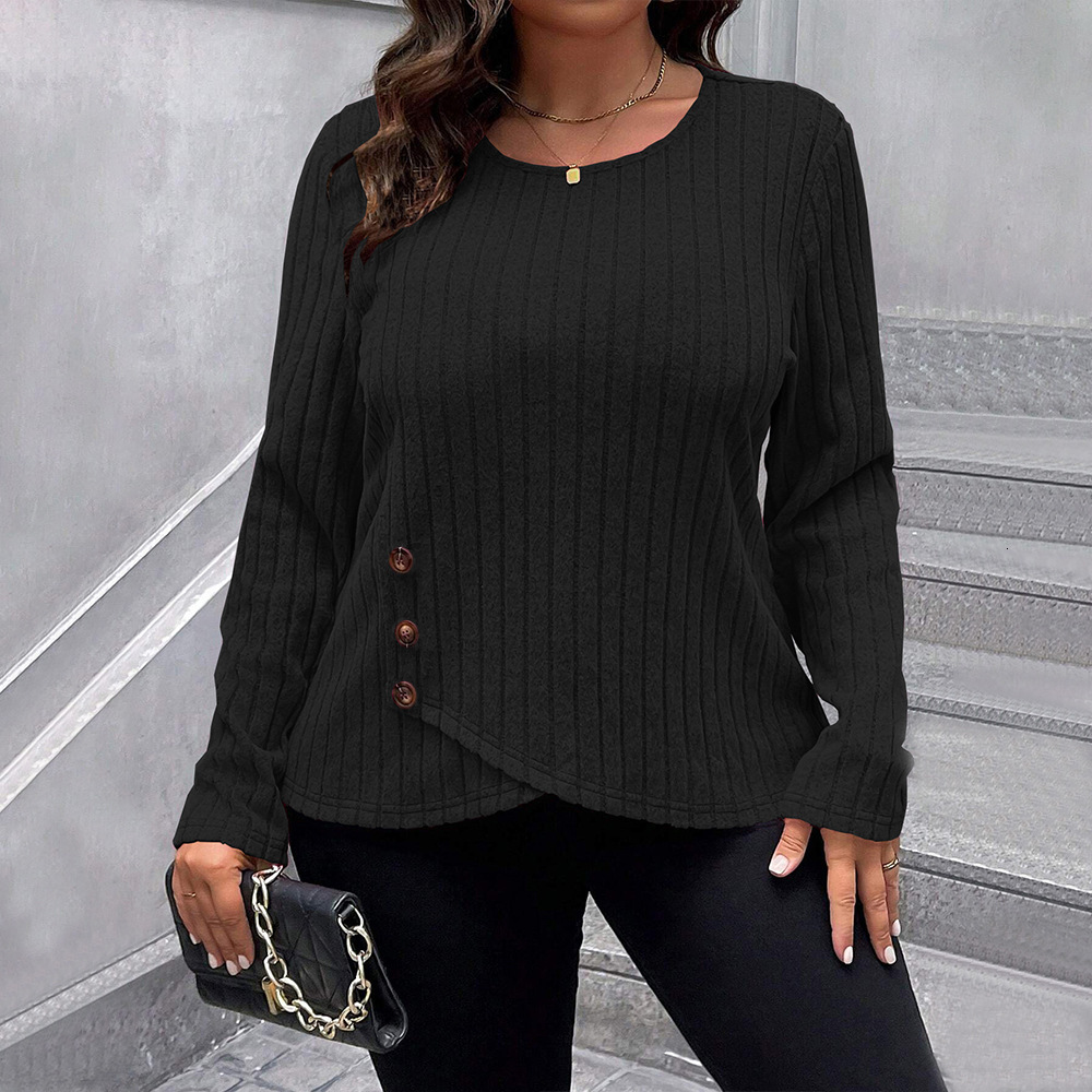 Plus Size Womens Fashion Simple T-shirt Autumn and Winter New Versatile Commuting Slim Fit Interior Top