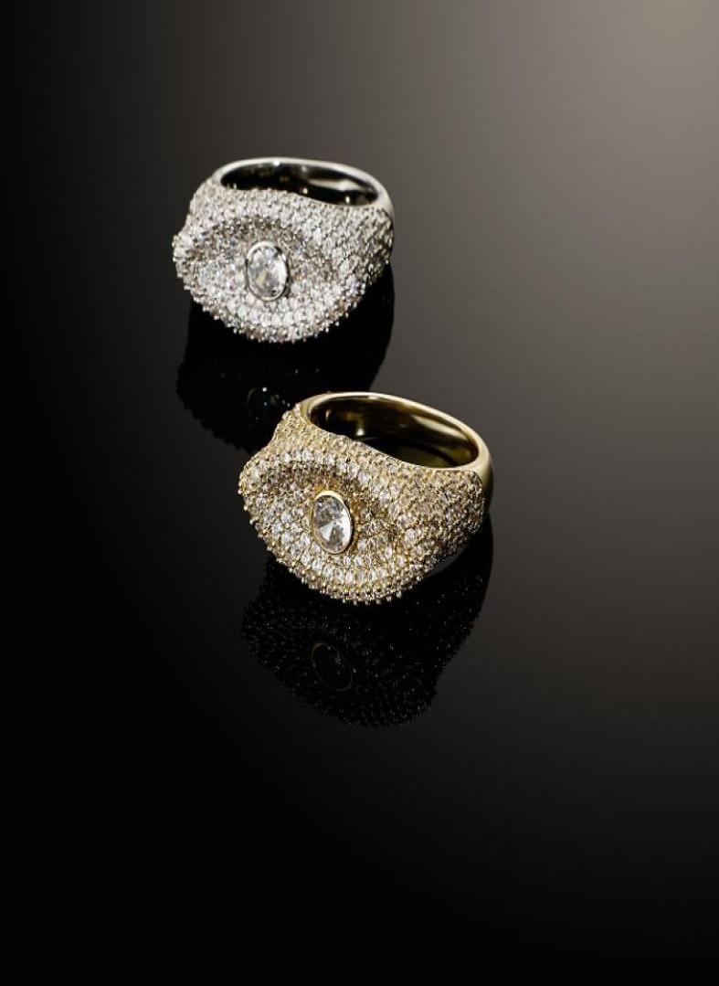 Hip Hop Band Rings Micro Paved 3A Cubic Zirconia Bling Ice Out Evil Eye Finger for Women Men Rapper Jewelry Gold Silver Color3128346