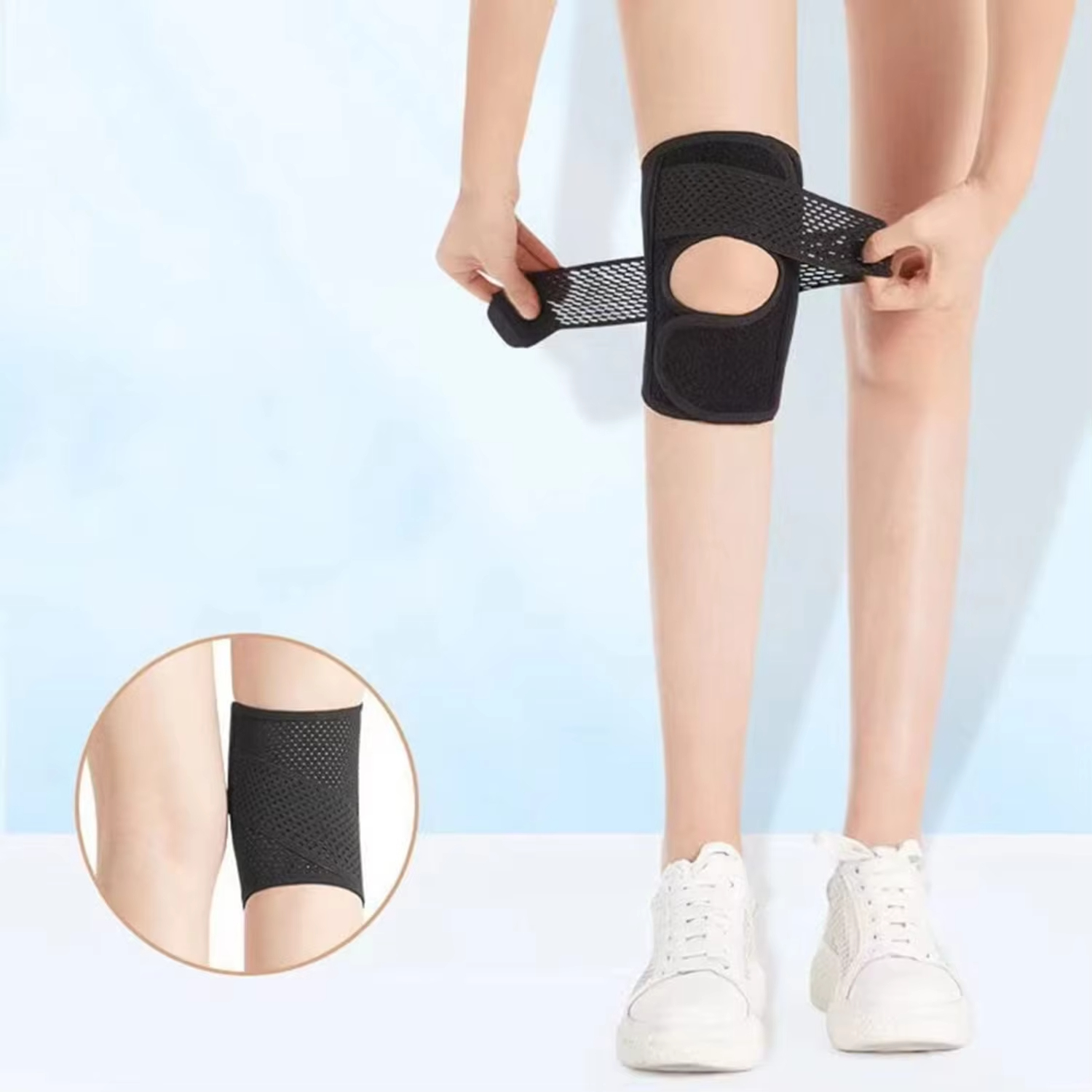 1PCS Sports Knee Pad Pressurized Bandagem Elastica Knee Pads Support Fitness Gear Basketball Volleyball Brace Protector Knee Brace with Side Stabilize