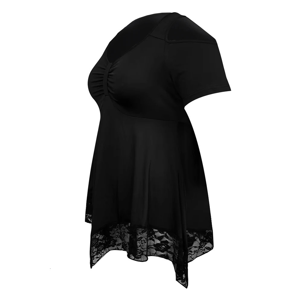 Plus Size Womens Lace Solid V-Neck Cold Shoulder Tunic Tops Summer Ladies Casual Blouse T Shirts Tee XL 2XL 3XL 4XL 5XL 6XL 250515