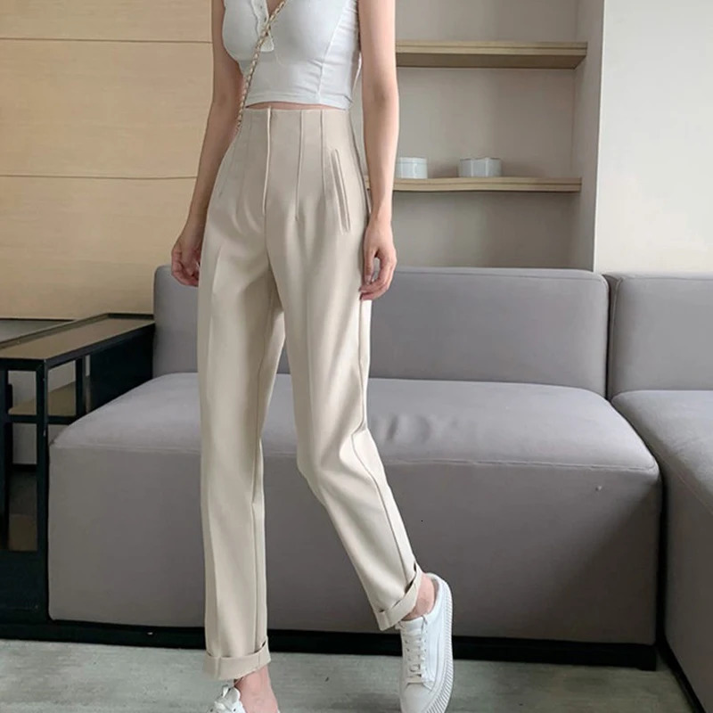 Simple Casual Trousers Pockets Zipper Summer Solid Suit Pants Pencil Elegant AllMatch Women Clothes Streetwear 250506