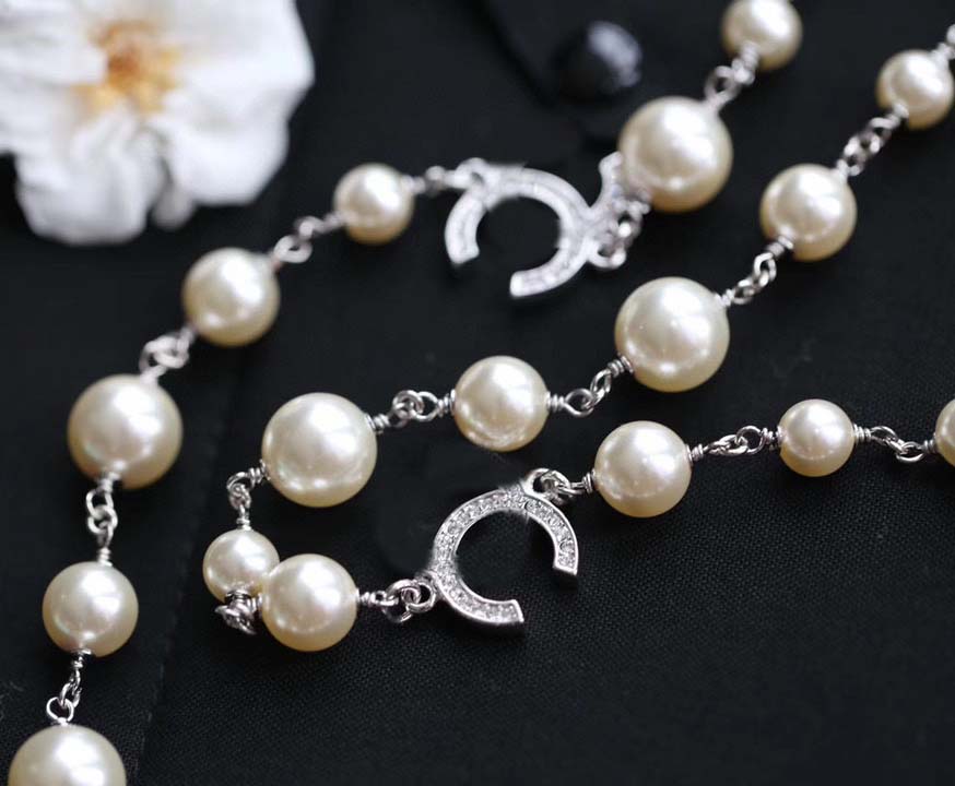 Luxury quality long chain sweater necklace with nature shell beads and diamond in silver color plated have stamp box PS6199