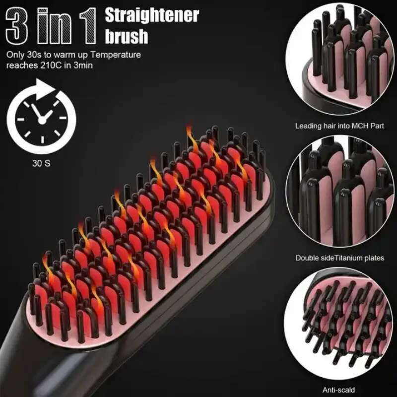 Men Straight Straightening Comb Anti-Scald Feature Portable Beard Brush Straightener for Man
