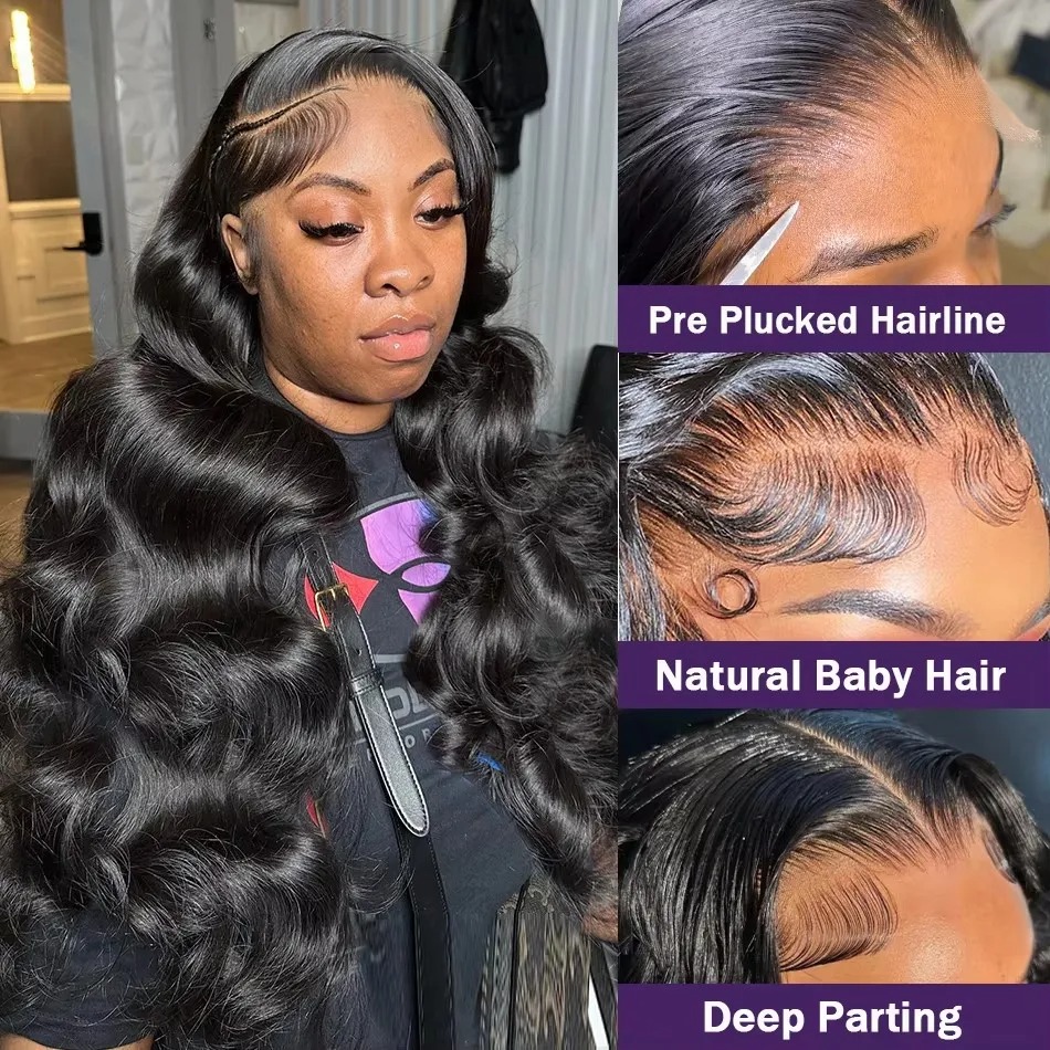 HD Transparent 13x4 Body Wave 30 36 Inch Lace Front Wig Pre Plucked 360 Lace Frontal Wig Human Hair Wigs For Women Wig 200 Density Synthetic Wig