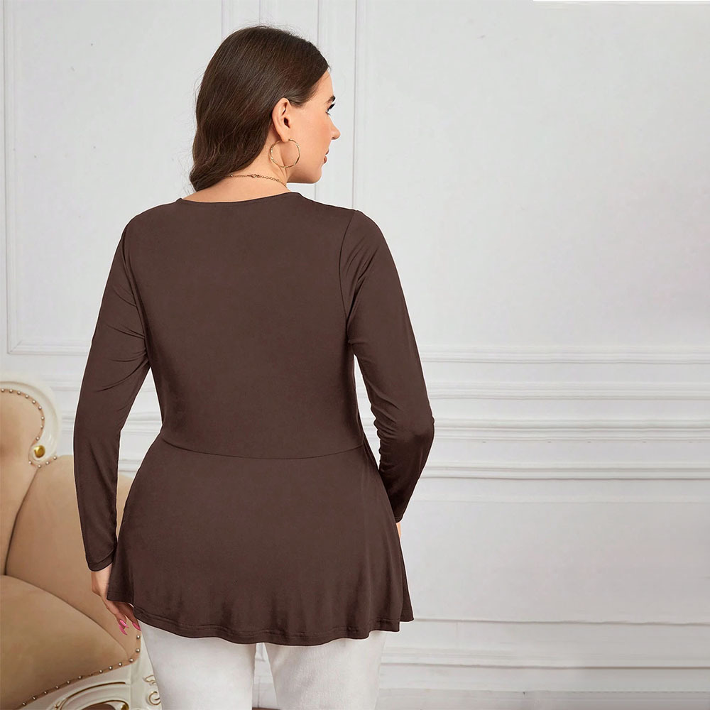 Plus Size Womens Temperament Waist Cinched Knitted Base Shirt Elegant Commuting V-neck Sexy Top
