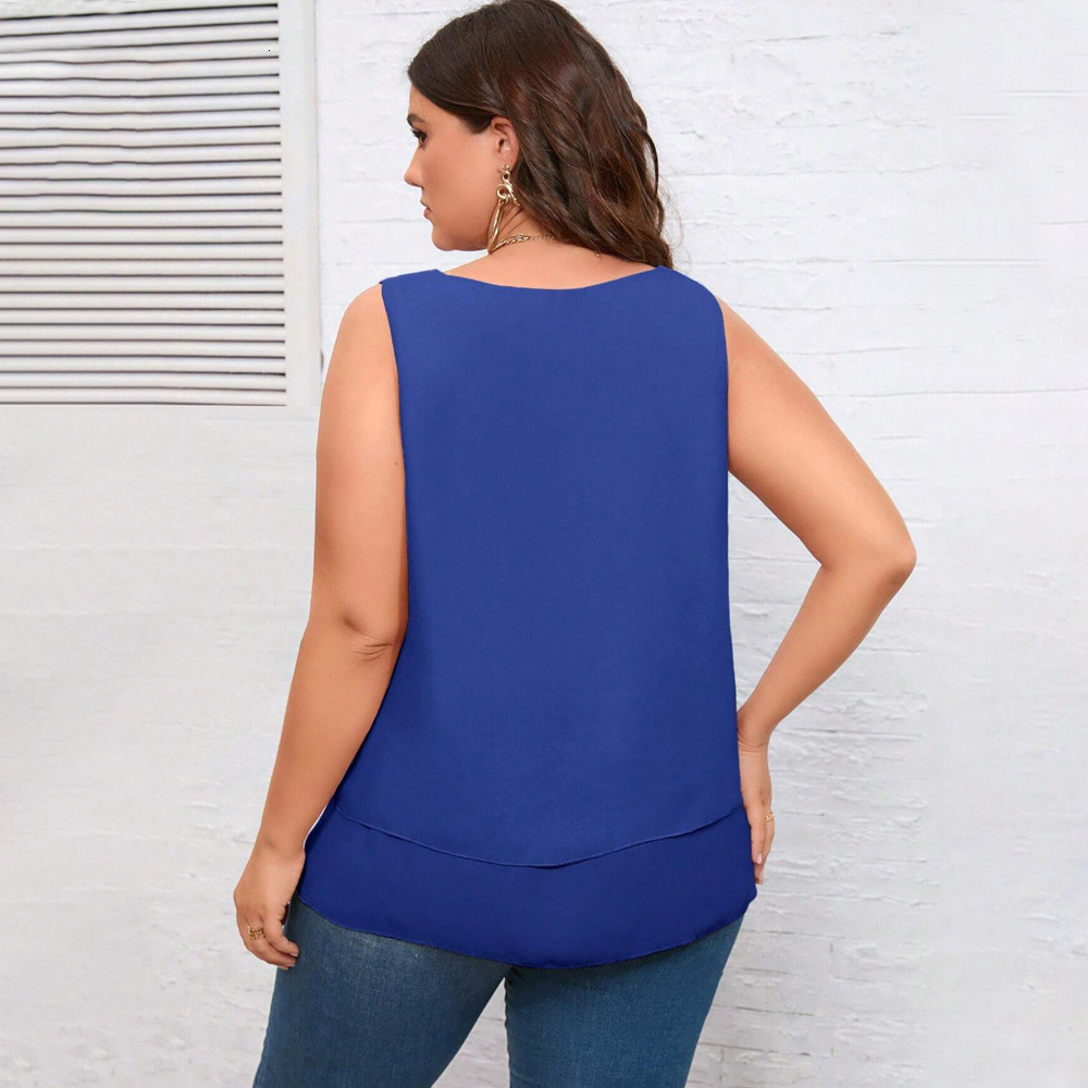 Large Size Womens V-neck Sleeveless Loose T-shirt Summer Casual Elegant Style Wood Ear Versatile Top