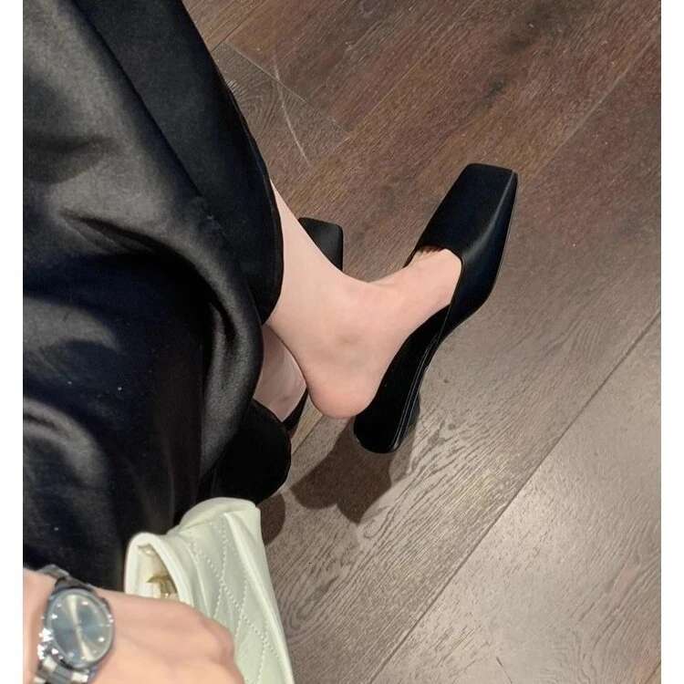 Modern Women Slippers French Square Head Light Mouth Satin Triangle Sandals Summer