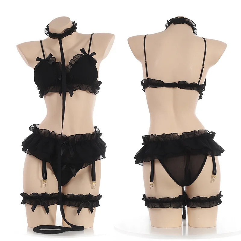 Japanese Women Sex Lingerie Set Bdsm Clothing Lace Ruffle Sex Underwear Kawaii Costume Garter Maid Transparent Exotic Sleepwear 250515