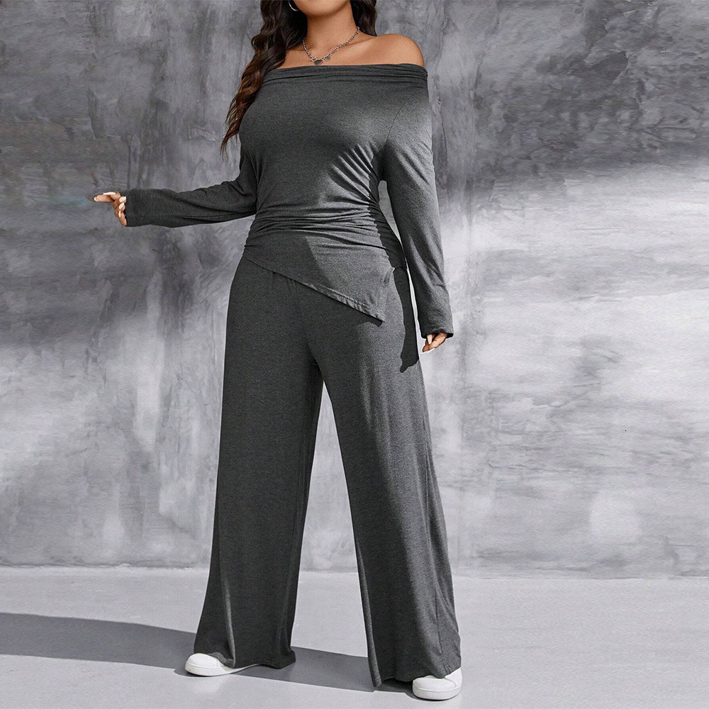 Large Size Womens Clothing Queen Intellectual Fashion Set Casual Wide Leg Pants Two-piece Set Top