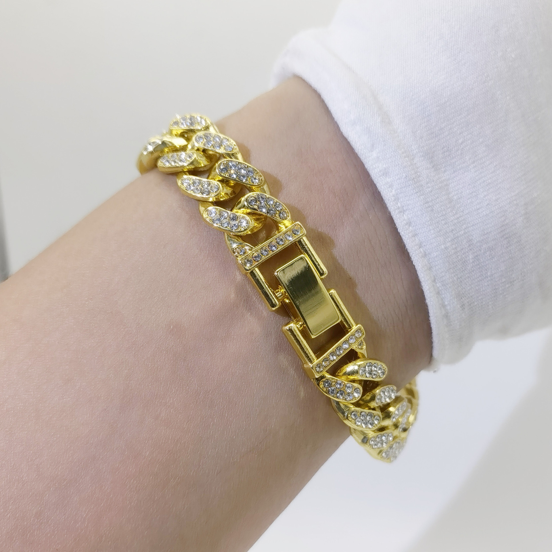 Stylish Rhinestone Inlayed Bangle Armwear | Chic Enameled Hip Hop Style Cufflinks