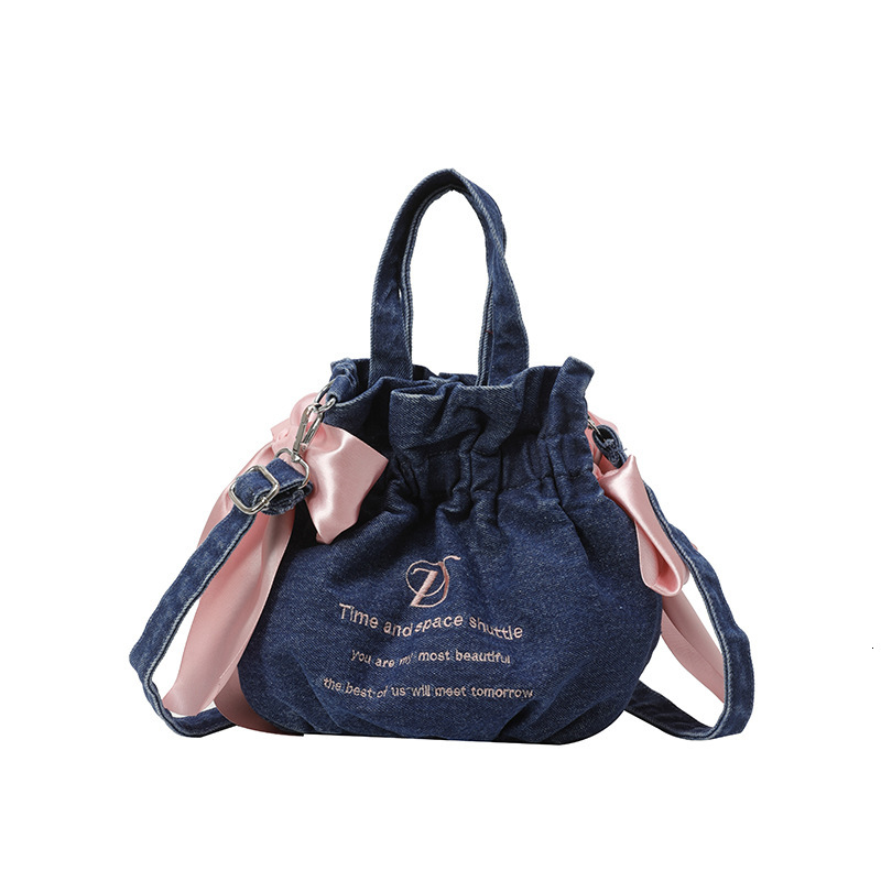 2025S designer bag new light luxury and high-end sense single shoulder crossbody large capacity drawstring denim cloth bag hand-held canvas handbag
