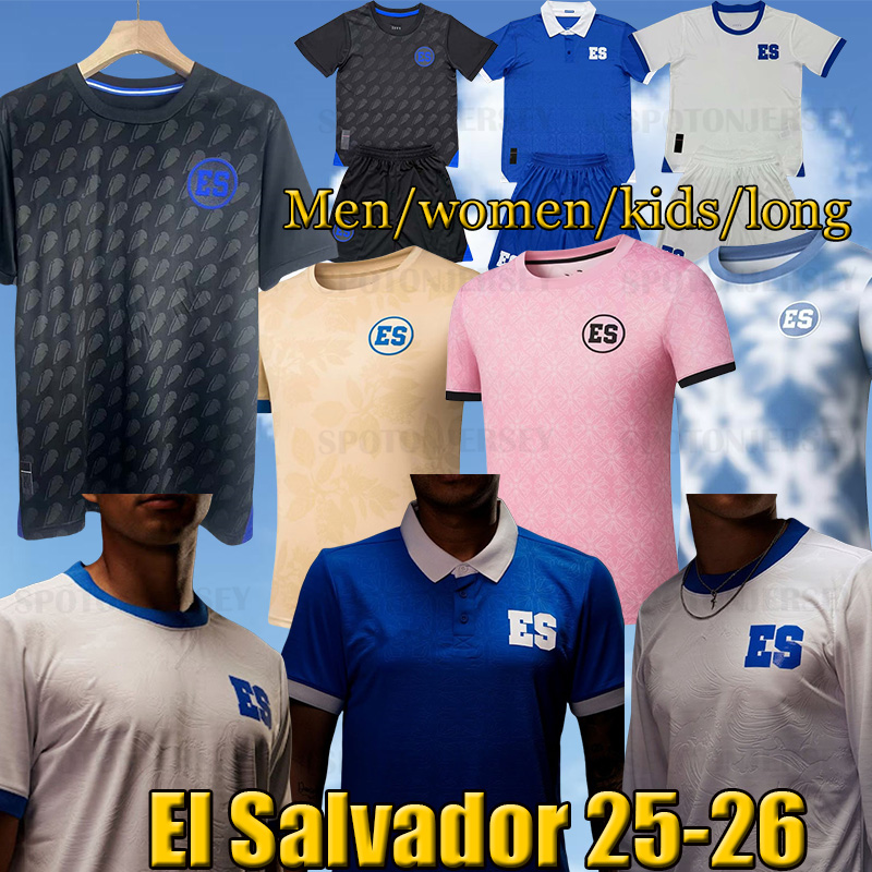 2025 El Salvador Jerseys Home Blue Away National Team White long sleeve 25 26 Soccer Shirt Short Sleeve Salvador Football kids kit