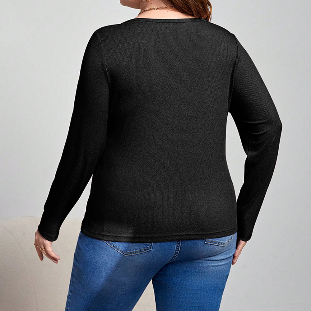 Oversized Womens Autumn and Winter Slim Fit Solid Color Long Sleeved T-shirt with Careful Machine Design Sexy Hollow Top