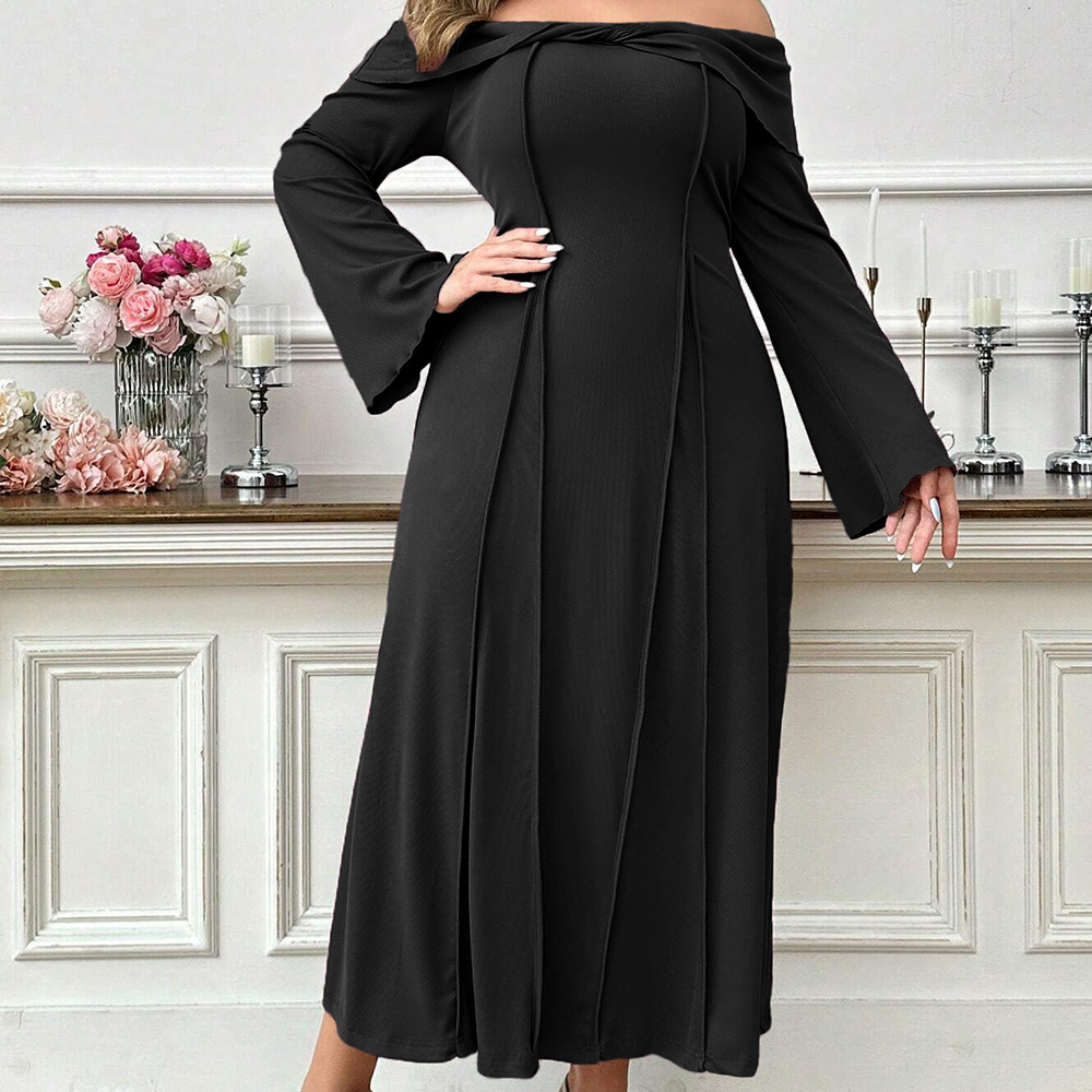 Plus Size Womens Elegant and Intellectual Style Dress Autumn and Winter One Piece Collar Ladies Temperament Mid Length Skirt
