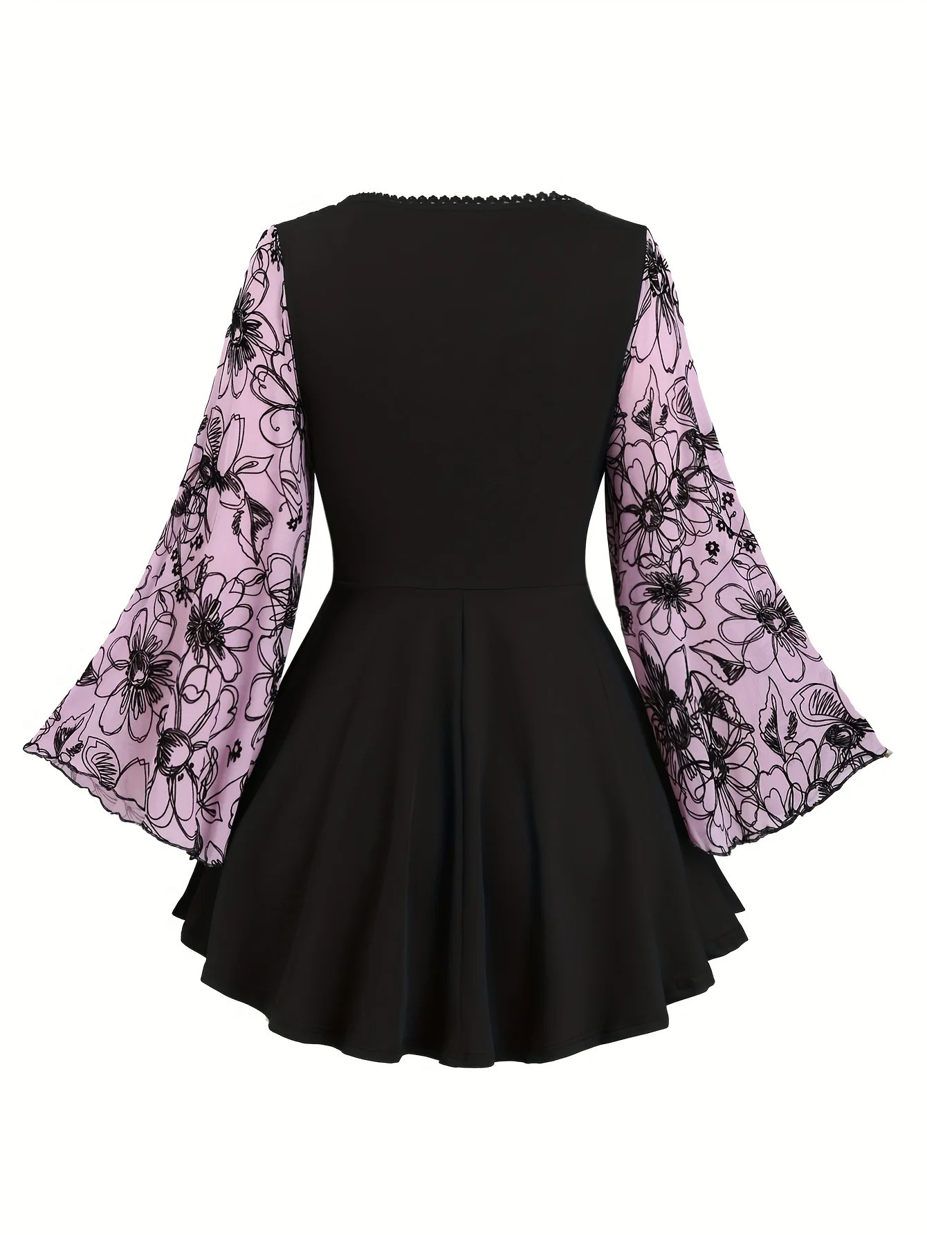 European and American plus size womens floating sleeves flower mesh lace stitching top 250514