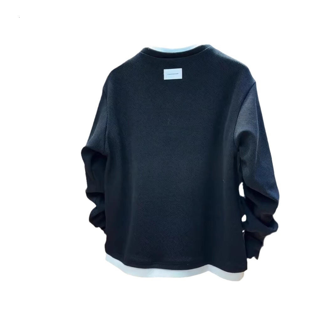 Autumn new men's fake two-piece casual hoodie trendy fashion pullover long sleeved base shirt slim fit versatile t-shirt