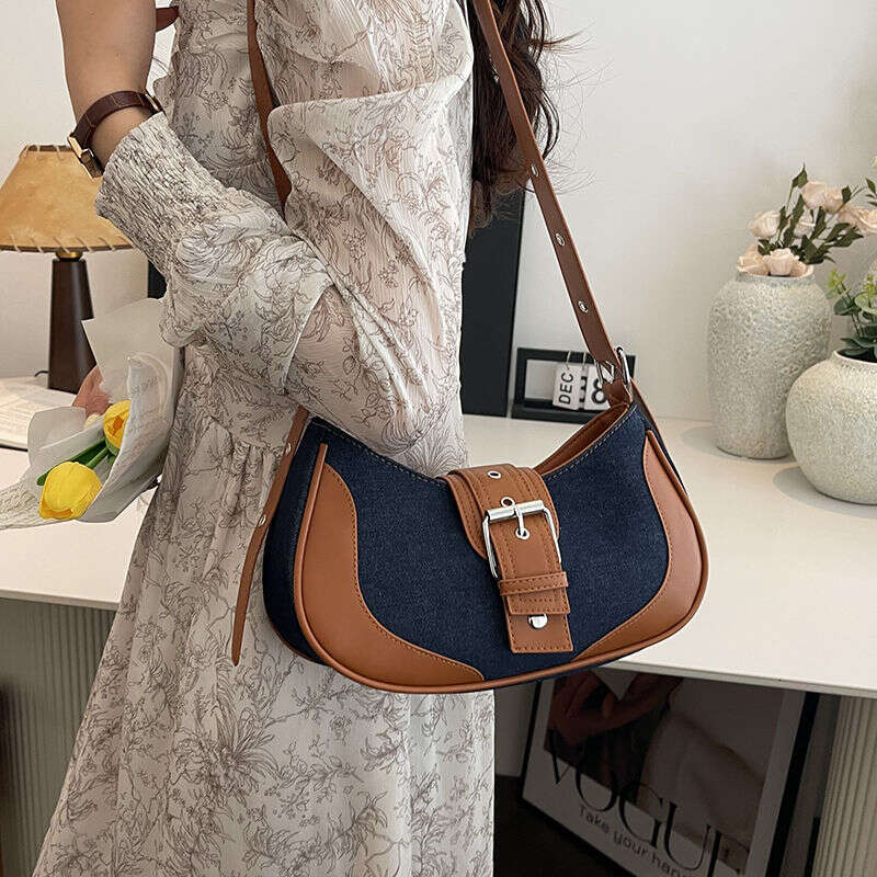 version denim shoulder for women's niche spring summer new style armpit fashionable contrasting color versatile commuting crossbody bag