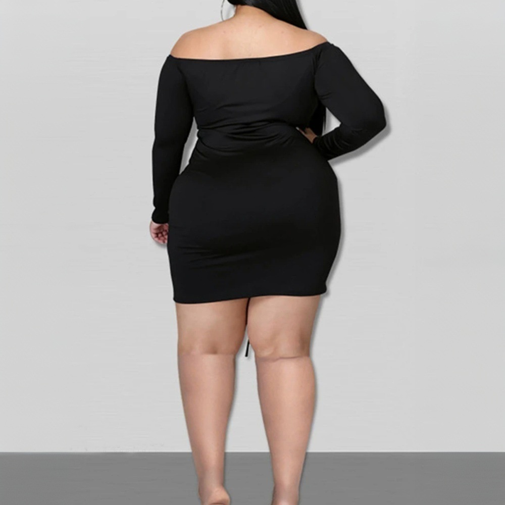 Large Size Womens Sexy Pure Desire Style Dress Autumn and Winter New Item One Collar Slim Fit Hip Hugging Short Skirt