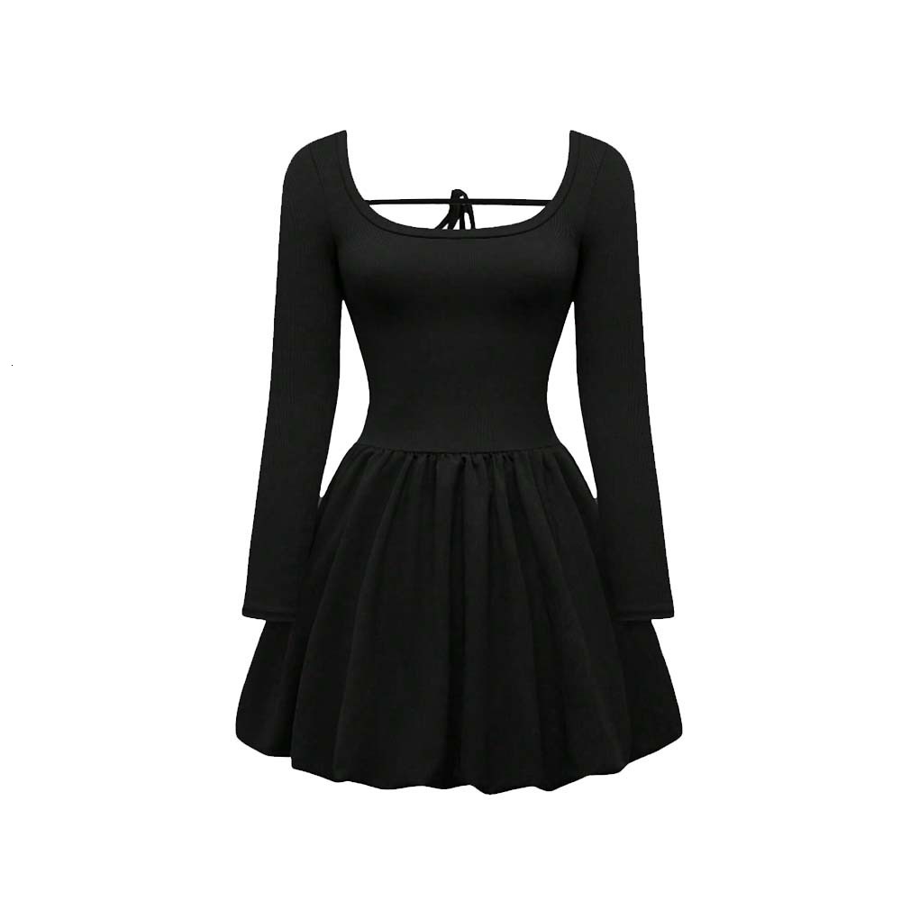 Large Size Womens U-neck Sexy Dress Autumn and Winter High Waist A-line Lace Up Slim Fit Short Skirt for Women
