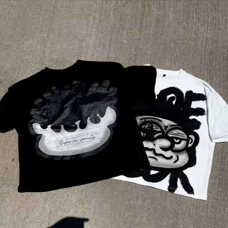 2025 Vintage Big Face Graphic Print Cotton T-Shirt Men Y2K Summer Short Sleeves Vintage Oversize Tshirt Streetwear Women Tops X250516