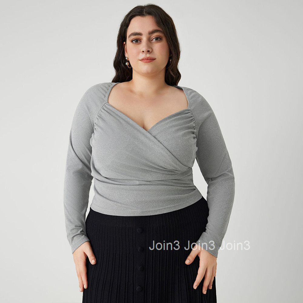 Plus Size Womens Elegant and Intellectual Style T-shirt Autumn and Winter High-end Fashion Temperament Top