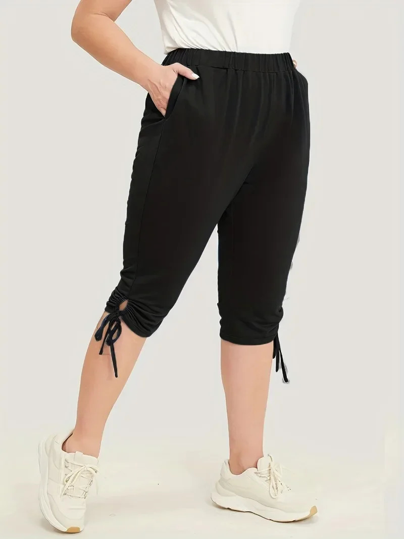 Womens Plus Size 1XL-5XL Drawstring Slight Stretch Fitness Pants with Pockets Minimalist Fashionable Comfortable Leggings 250515