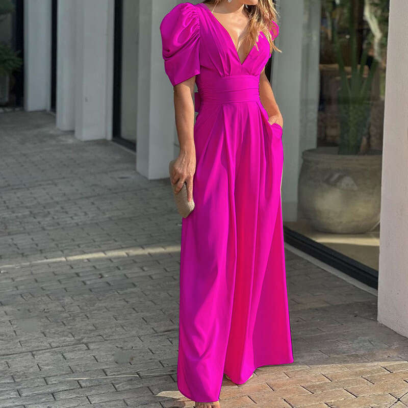 Wide Leg Jumpsuit New Women S Short Sleeved Fashionable And Elegant Oversized Wide Leg Jumpsuit