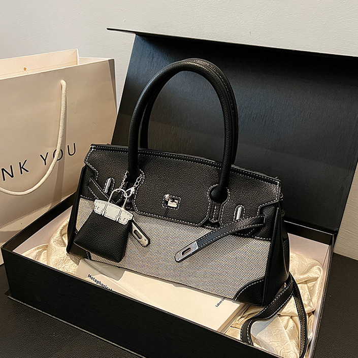 2025 Women's Splicing Color Contrasting Handbag Designer's New Fashionable Linen Cross Shoulder Strap Buckle Crossbody Bag Large Capacity Fr