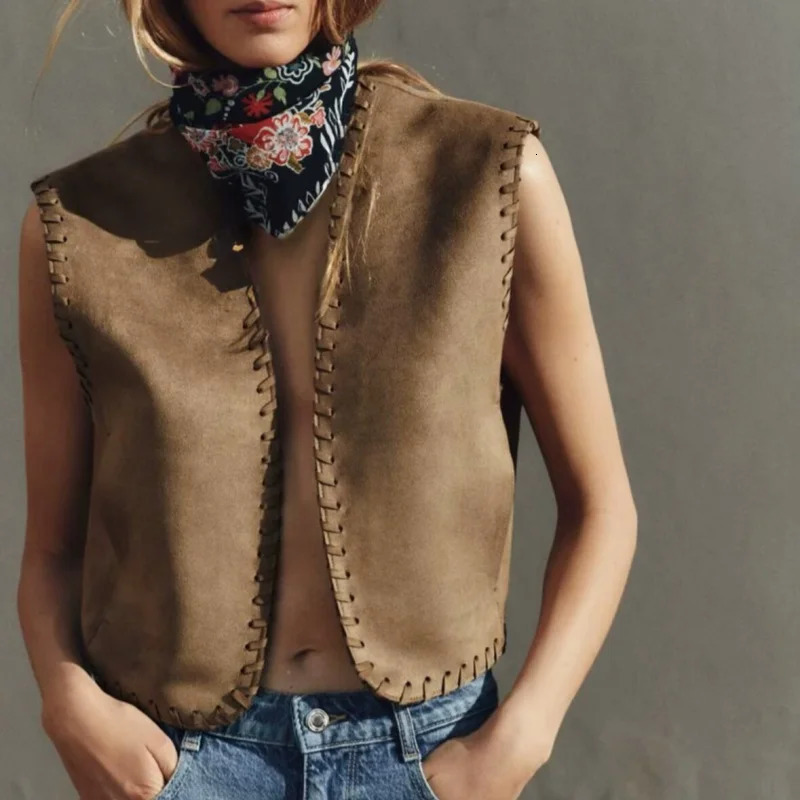 European and American style 2025 n suede texture buckless fashion versatile vest 250506