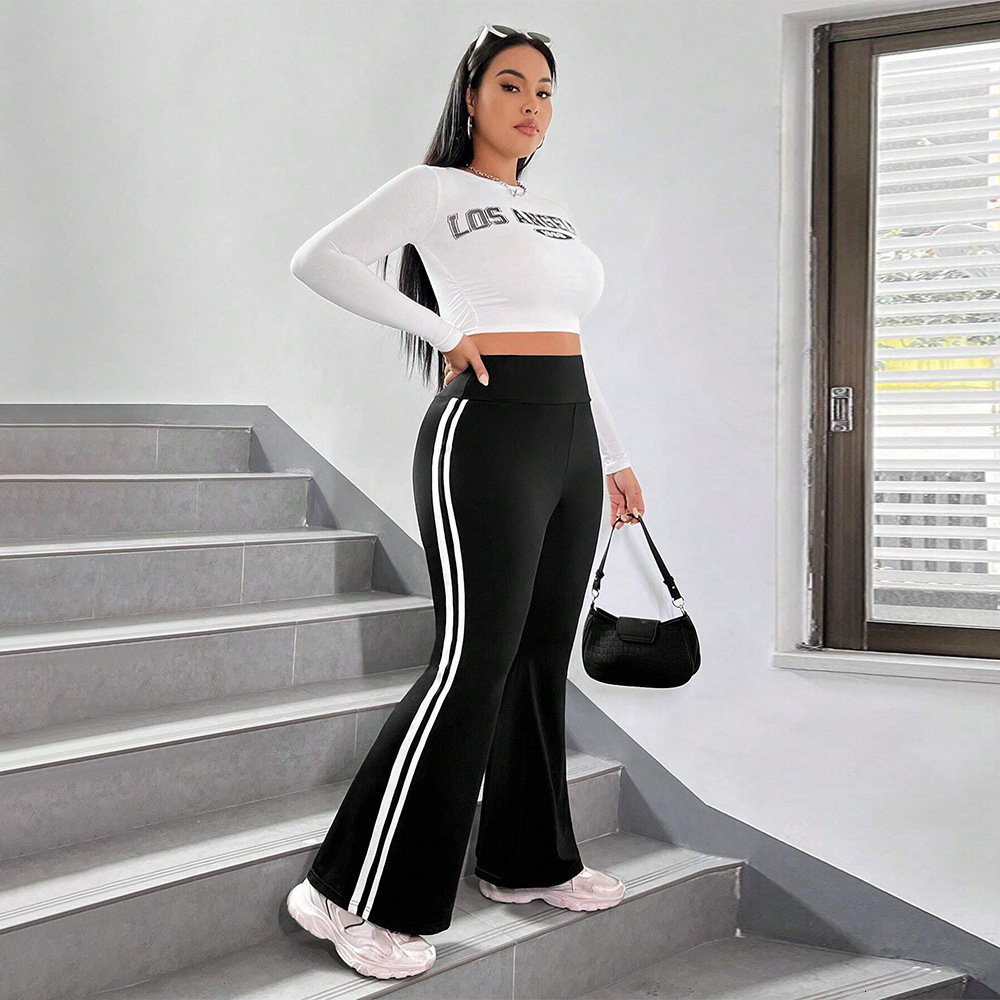 Plus Size Womens Fashion Trend Casual Pants for Autumn and Winter Simple Contrasting Color Slightly Flared Wide Leg Pants