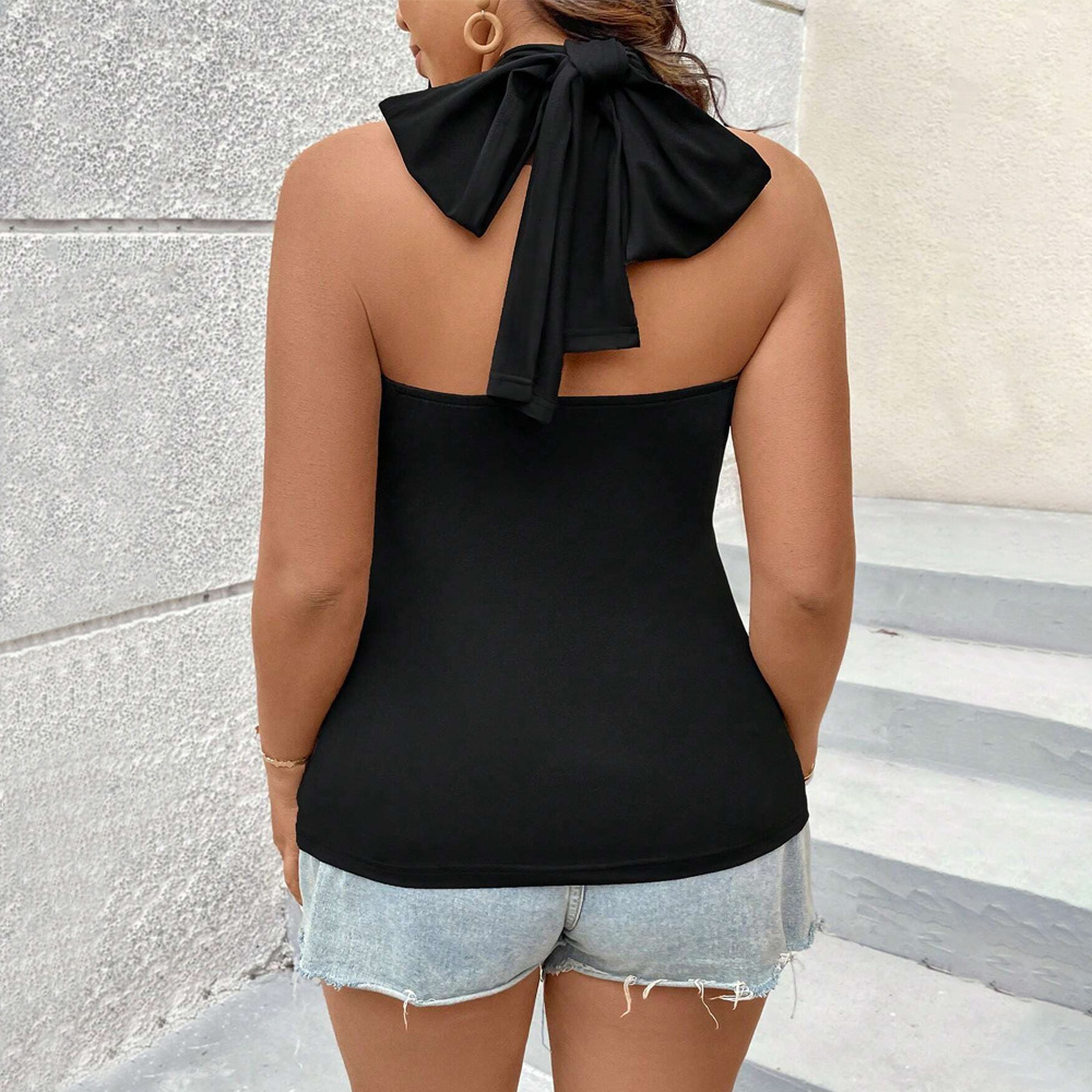 Oversized Womens Instagram New Solid Color Sleeveless Hanging Neck Strap Backless Slim Fit Sexy Top T-shirt for Women